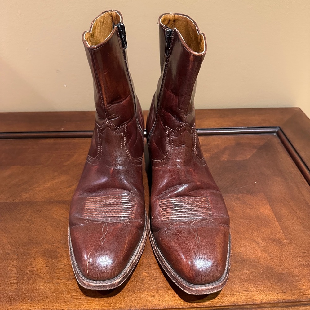 Dan Post Men's Brown Leather Zip Up Ankle Cowboy Boots, Size 10 B - Picture 2 of 9